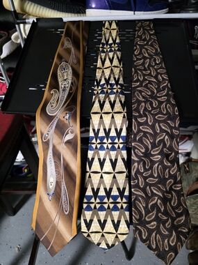 All Silk! Bachrach, S. Adams, Kasper Gold, Brown and Navy Silk 3 Trio Tie Set